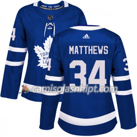Camisola Toronto Maple Leafs Auston Matthews 34 Adidas 2017-2018 Azul Authentic - Mulher